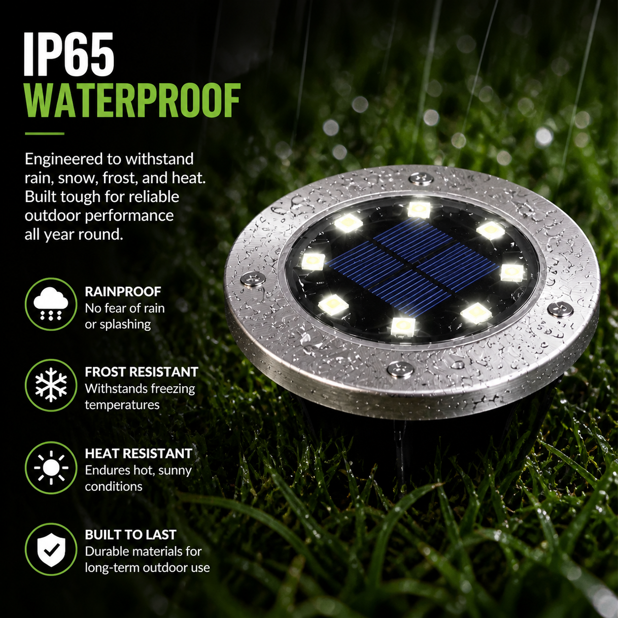 Outdoor Solar Garden Light IP65 Waterproof Stainless Steel 8 LED Auto Light Sensor Landscape Lighting Cold White Wireless Pathway Light for Patio Lawn Yard Walkway