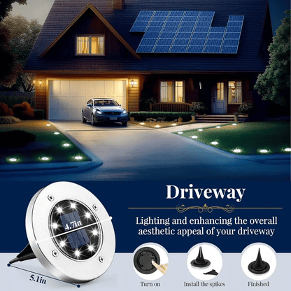 Outdoor Solar Garden Light IP65 Waterproof Stainless Steel 8 LED Auto Light Sensor Landscape Lighting Cold White Wireless Pathway Light for Patio Lawn Yard Walkway