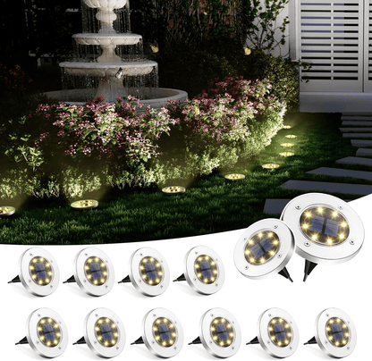 Outdoor Solar Garden Light IP65 Waterproof Stainless Steel 8 LED Auto Light Sensor Landscape Lighting Cold White Wireless Pathway Light for Patio Lawn Yard Walkway