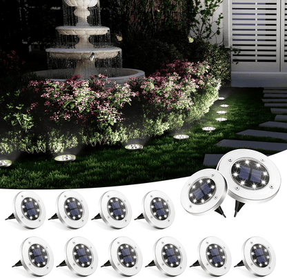 Outdoor Solar Garden Light IP65 Waterproof Stainless Steel 8 LED Auto Light Sensor Landscape Lighting Cold White Wireless Pathway Light for Patio Lawn Yard Walkway