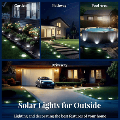Outdoor Solar Garden Light IP65 Waterproof Stainless Steel 8 LED Auto Light Sensor Landscape Lighting Cold White Wireless Pathway Light for Patio Lawn Yard Walkway