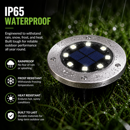 Outdoor Solar Garden Light IP65 Waterproof Stainless Steel 8 LED Auto Light Sensor Landscape Lighting Cold White Wireless Pathway Light for Patio Lawn Yard Walkway